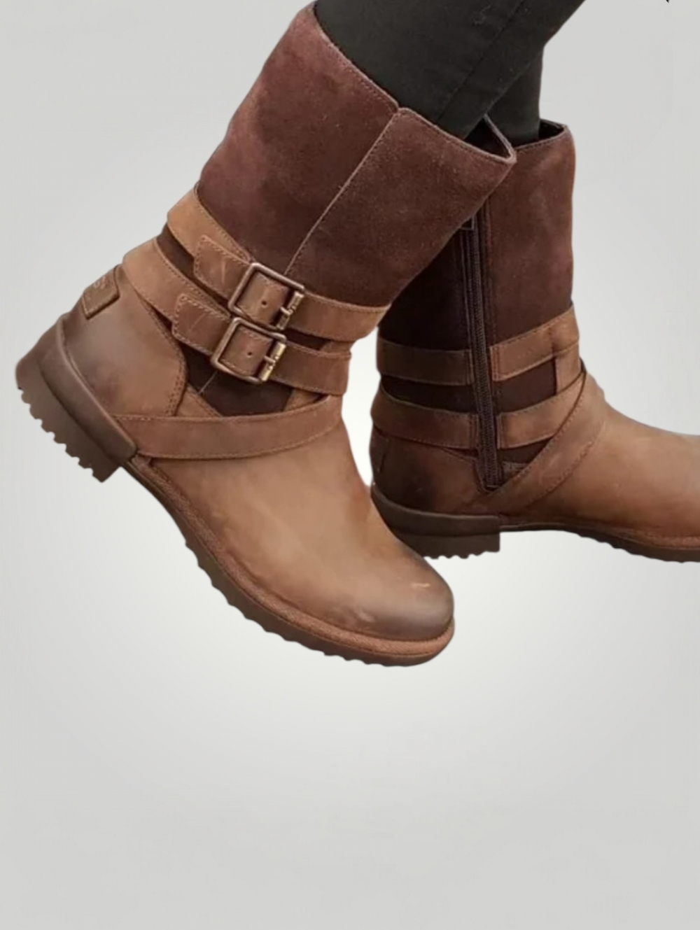 UGG Lorna Waterproof Bootie Brown Suede Leather Moto Biker Old Money 8.5 Shearli